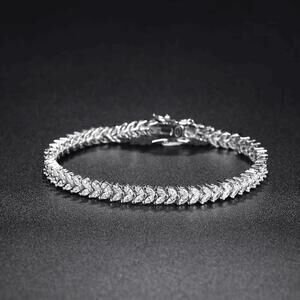 Cubic Zirconia Mar. Double Row Tennis Brace. Sterling Silver